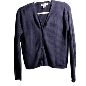 Eddie Bauer Womens Blue Linen Cotton Knit Cardigan Sweater S Dark Cottage Crop